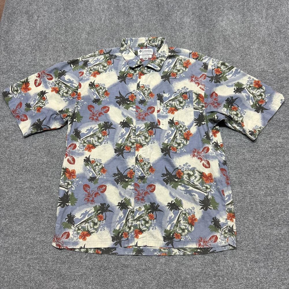 Vintage Columbia Shirt Mens Medium Hawaiian Floral Button Front Short Sleeve